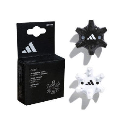Adidas golf replacement cleats in black and white, made of durable plastic with a star-shaped design.