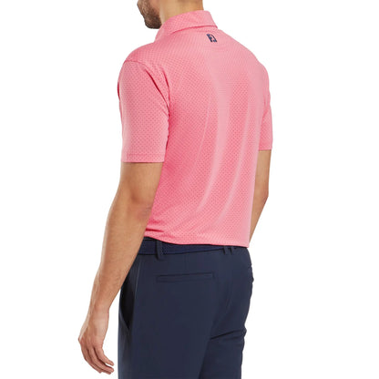 Footjoy Men`s Golf Shirt | EU Stretch Dot Printed LSL | Pink Lemon