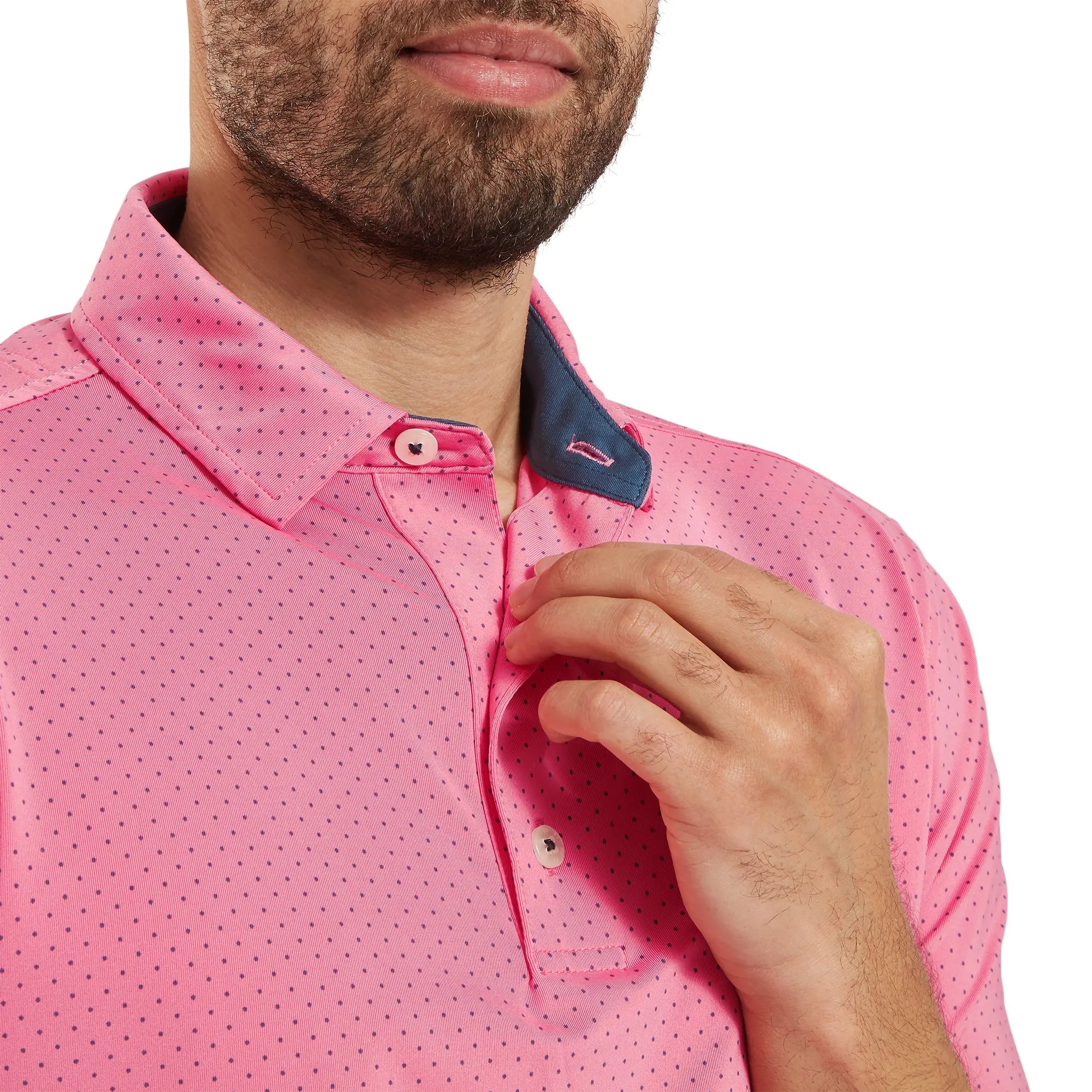 Footjoy Men`s Golf Shirt | EU Stretch Dot Printed LSL | Pink Lemon