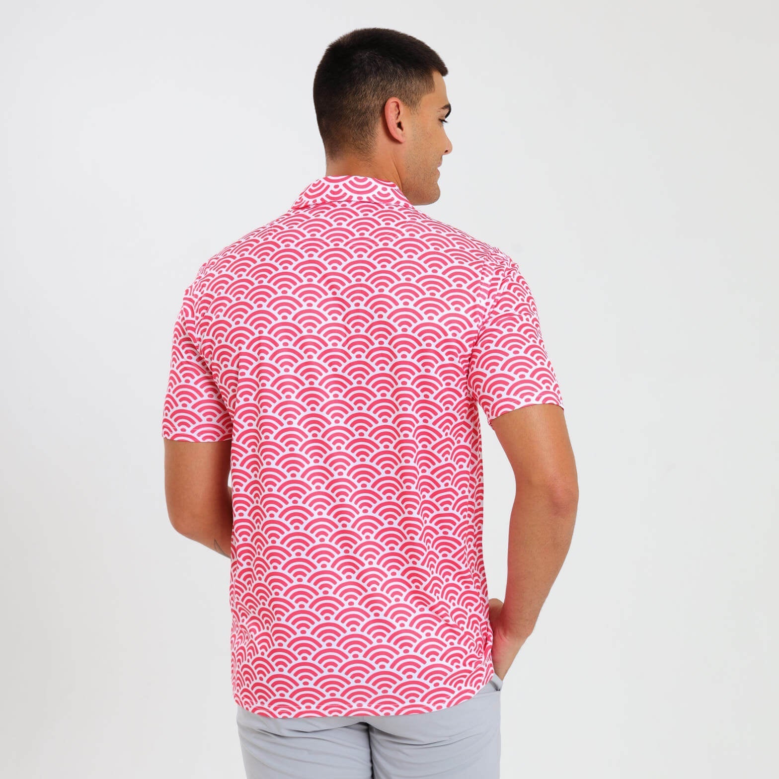 Mens Golf Shirt - Geometric | Coral