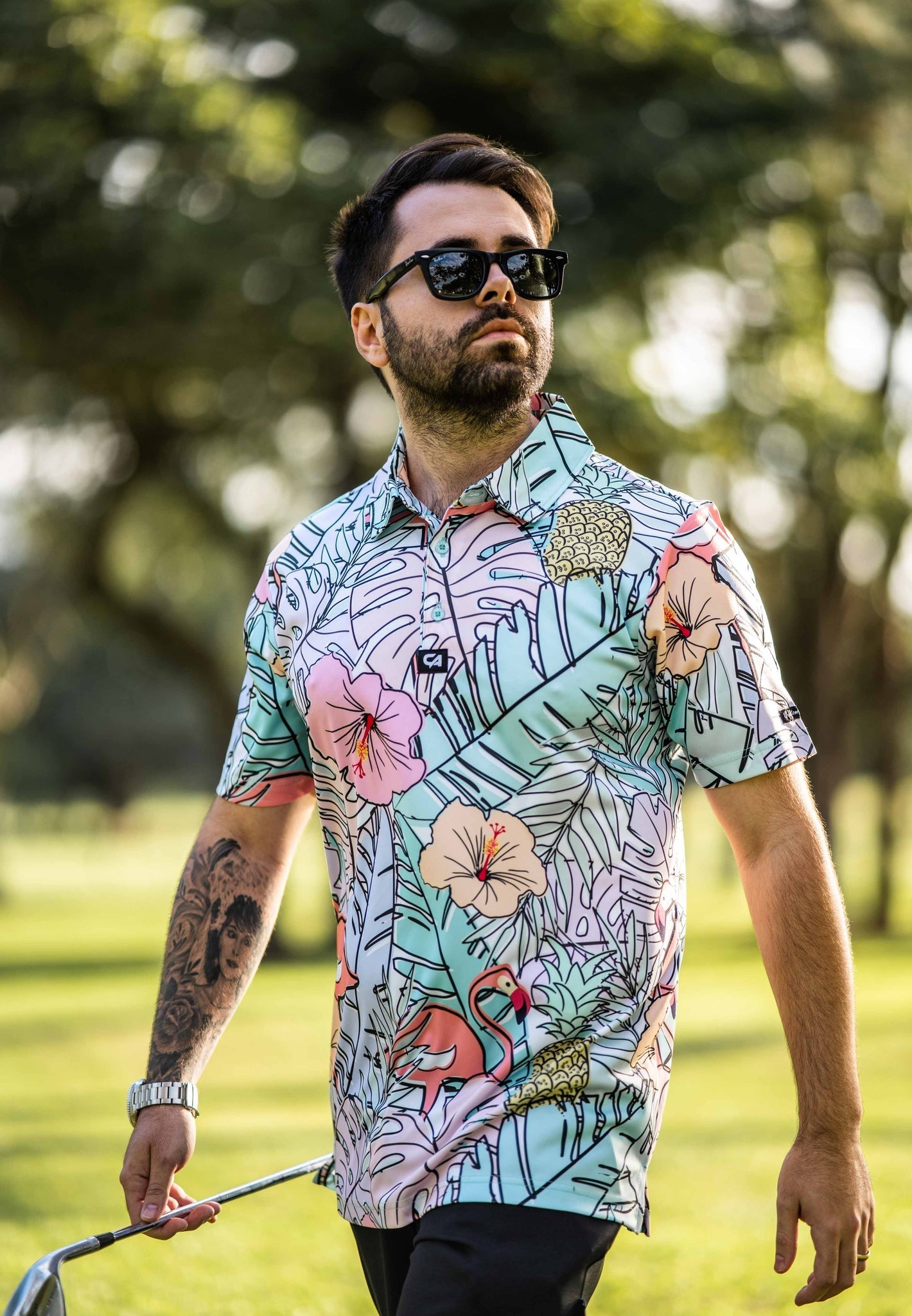 Custom Apparel Men's Funky Golf Shirt | Pastel Jungle