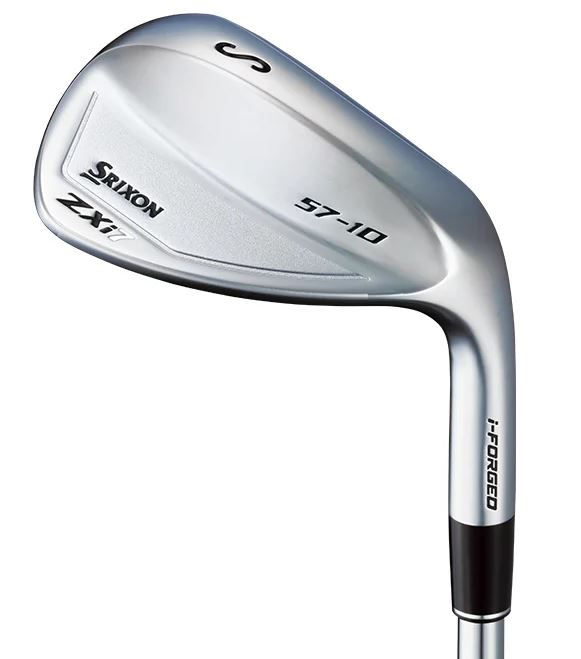 Silver srixon zxt forged wedge golf club with black grip and ’s’ logo.