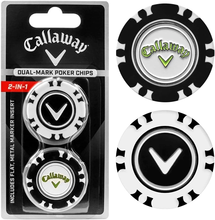 Callaway dual-mark poker chips with flat metal marker insert, black and white design.