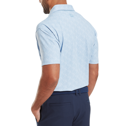 Footjoy Men`s Golf Shirt | EU Speckle Print Pique | Blue Jay/White