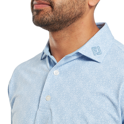 Footjoy Men`s Golf Shirt | EU Speckle Print Pique | Blue Jay/White