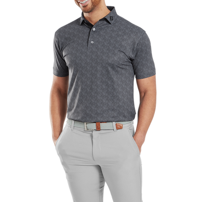 Footjoy Men`s Golf Shirt | EU Speckle Print Pique | Black/Flint