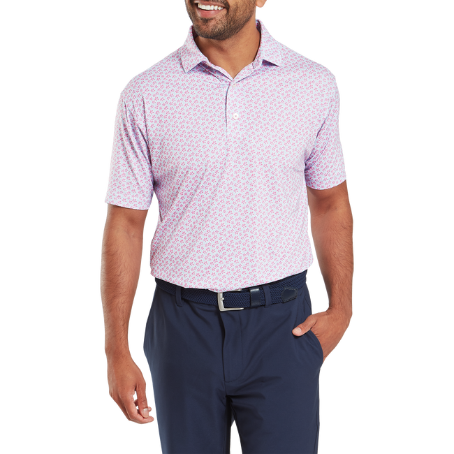 Footjoy Men`s Golf Shirt | EU Floral Sketch Lisle | Pink Lemonade