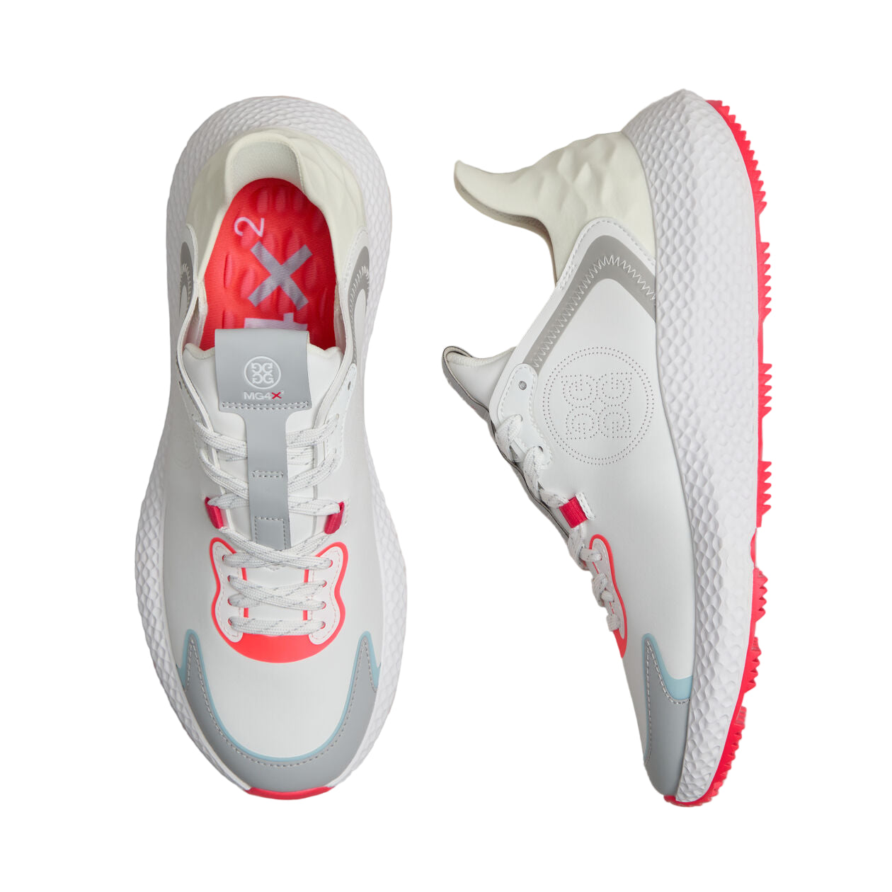 G/Fore Men`s Golf Shoe | MG4x2 Perforated Logo Hybrid | White/Grey/Coral