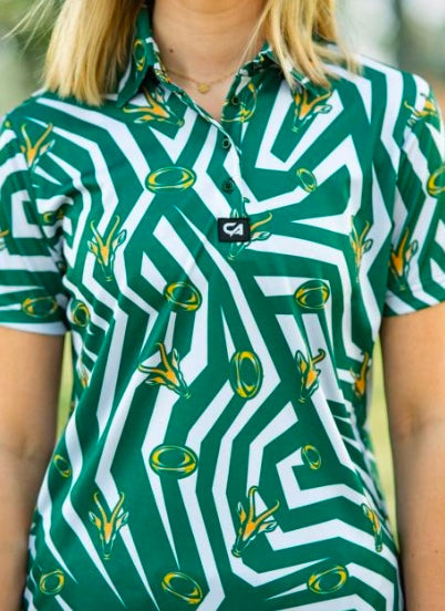 Custom Apparel Women's Golf Shirt | Funky | Springbok | White/Green