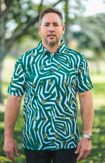 Custom Apparel Men's Golf Shirt | Funky | Springbok | White/Green
