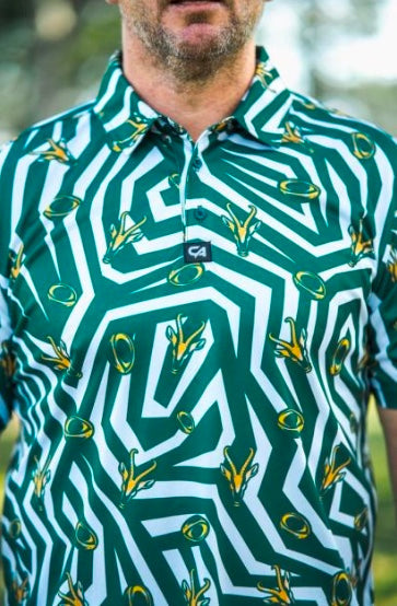 Custom Apparel Men's Golf Shirt | Funky | Springbok | White/Green
