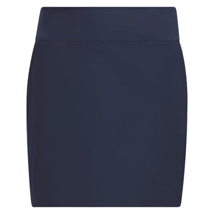 Navy blue high-waisted skirt with a smooth texture and elastic waistband.