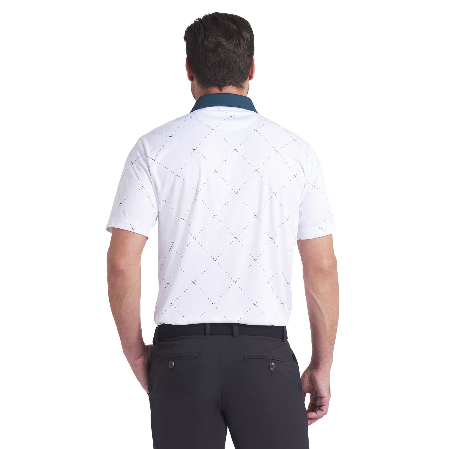 Puma Men's Golf Shirt | Pure 2.0 Argyle Polo | White Glow/Green Terrain