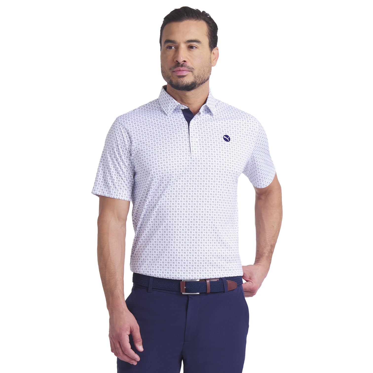 Puma Men's Golf Shirt | Pure 2.0 Polo | Circle Cat | White Glow/Deep Navy