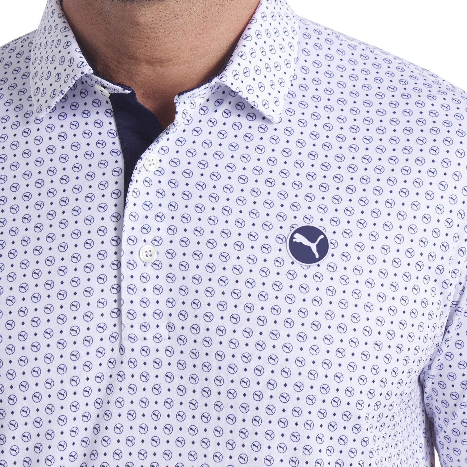 Puma Men's Golf Shirt | Pure 2.0 Polo | Circle Cat | White Glow/Deep Navy