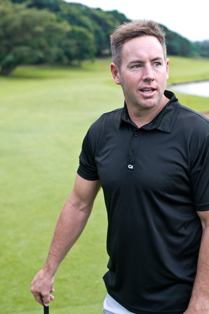 [SKUIQ253] Custom Apparel Mens Golf Shirts | Iconic (Panel Black, L)