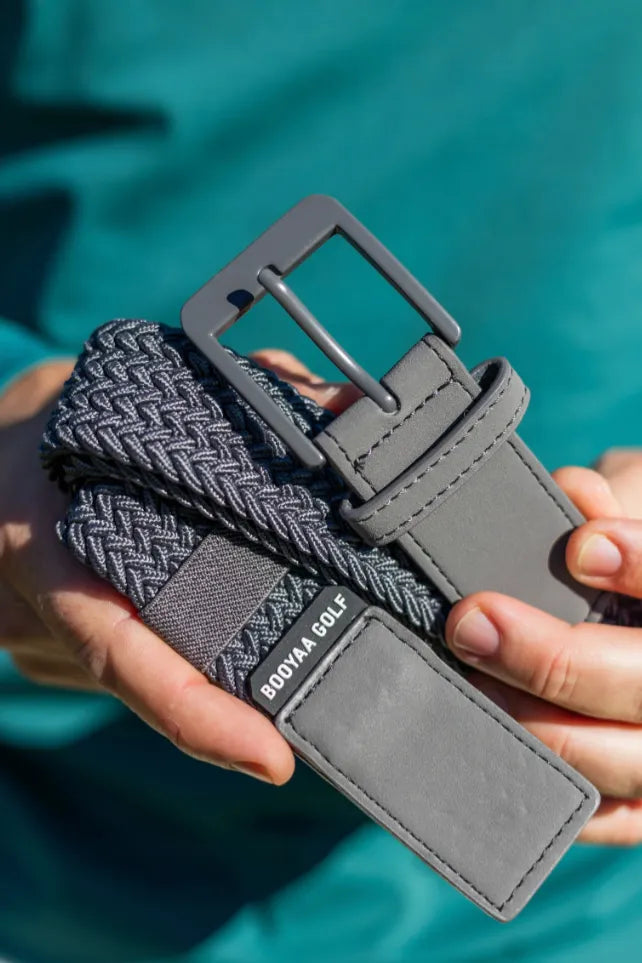Booyaa Mens Golf Belt | Premium Woven Gray Stretch
