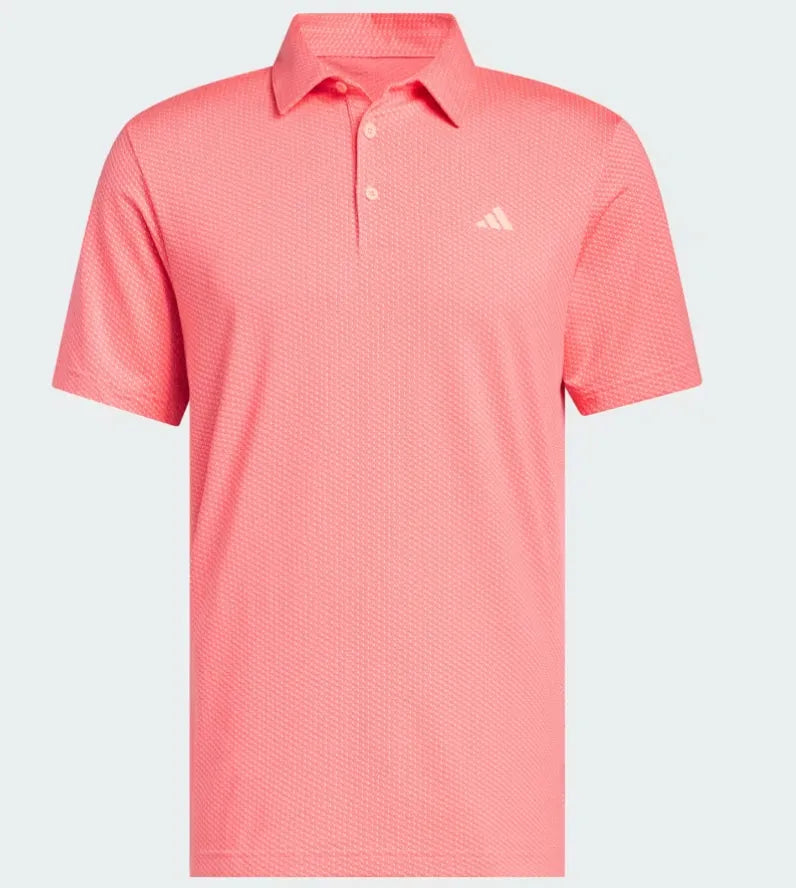 Adidas Mens Golf Shirt | Performance Textured Print Polo | Pink-White