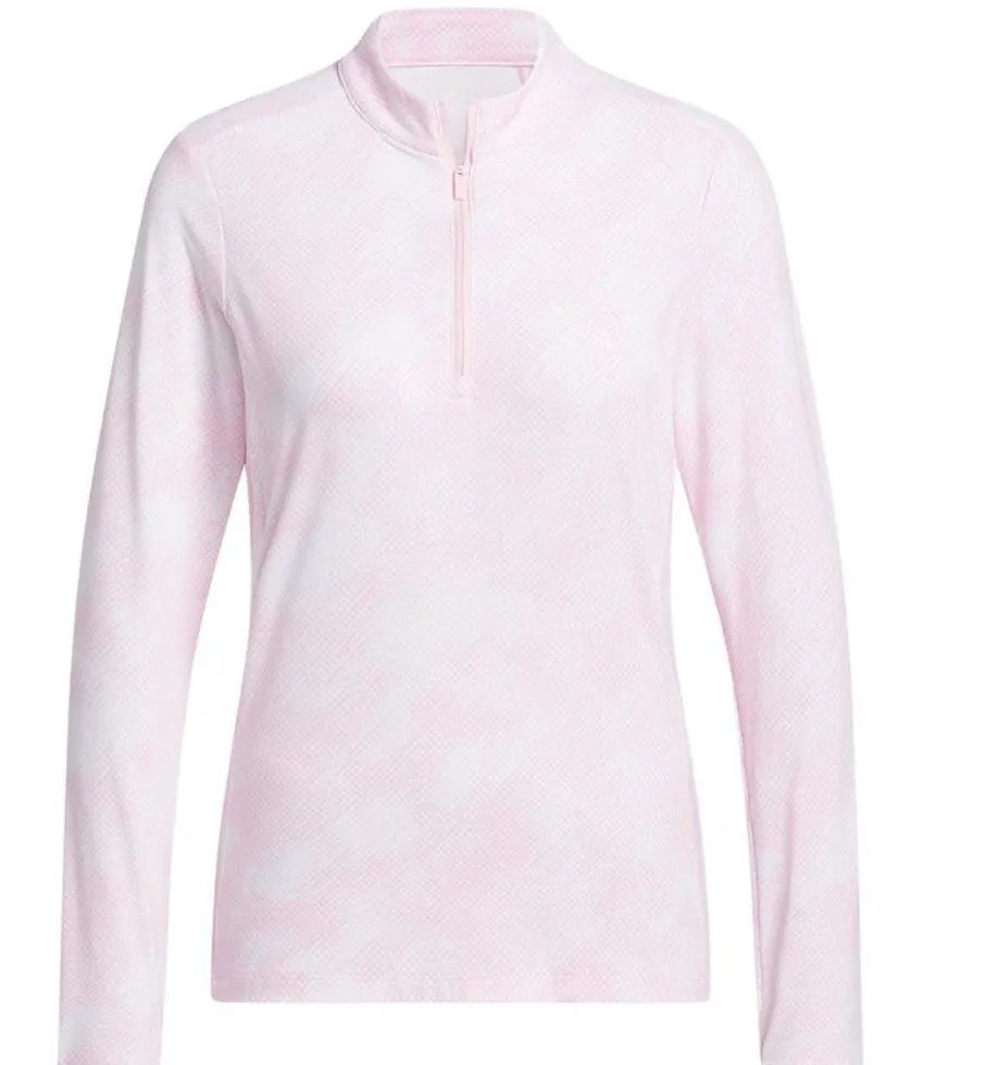 Adidas Womens Jersey | Printed  Polo Quarter Zip | Pink