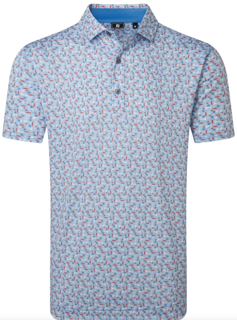 Footjoy Mens Golf Shirt | EU Surfs Up Print Lisle | White-Chambray