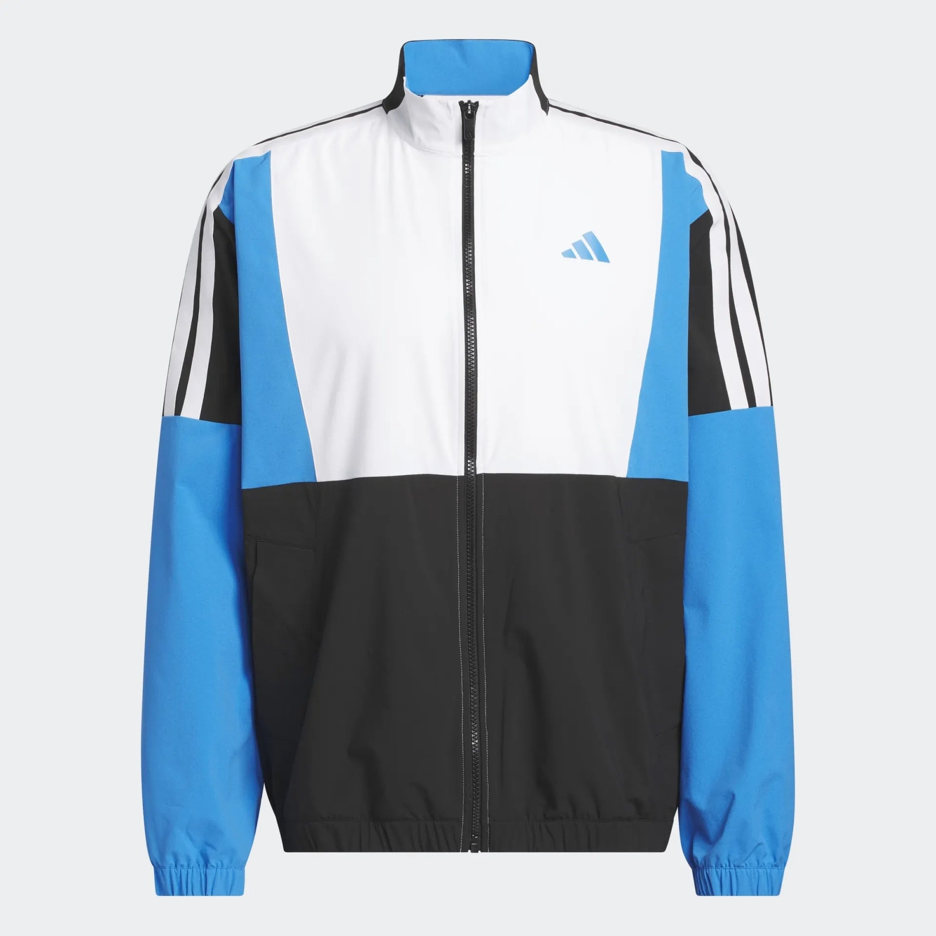 Adidas Mens Golf Windbreaker | Beyond The Course Twistweave Full-Zip | Black-White-Blue
