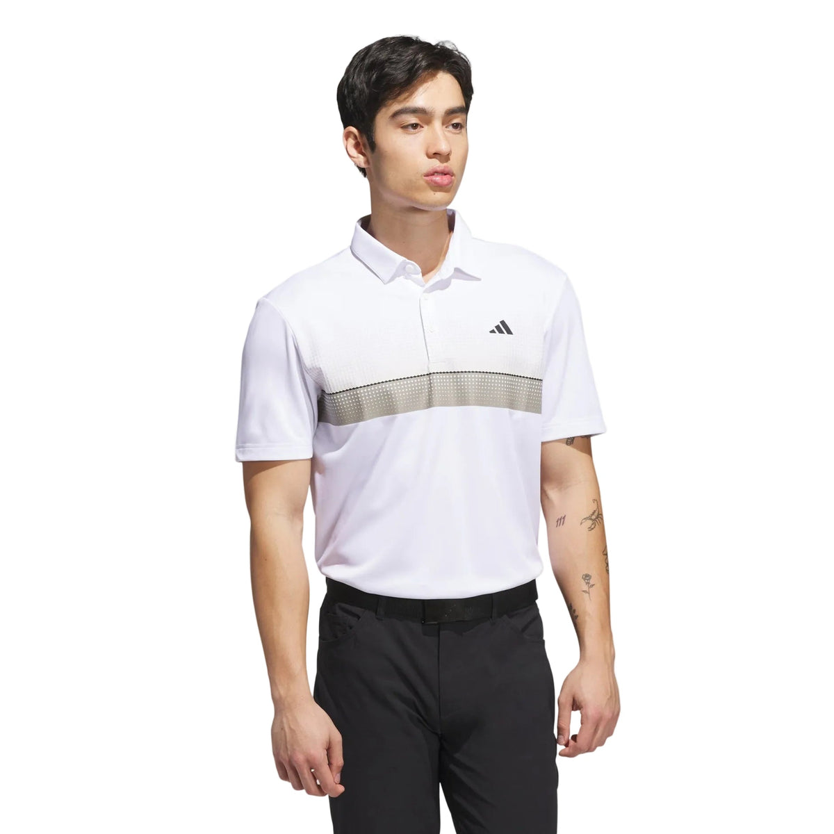 [JL5249S] Adidas Mens Golf Shirt | Performance Allover Print Polo (White, S)
