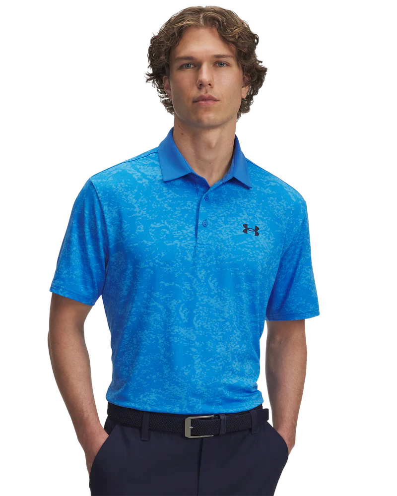 Under Armour Mens Golf Polo | Playoff 3.0 Printed Polo | Blue Atlantis