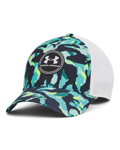 [1369804005] Under Armour Mens Golf Cap | ISO - Chill Driver Mesh (Blue/Yellow/Camo)