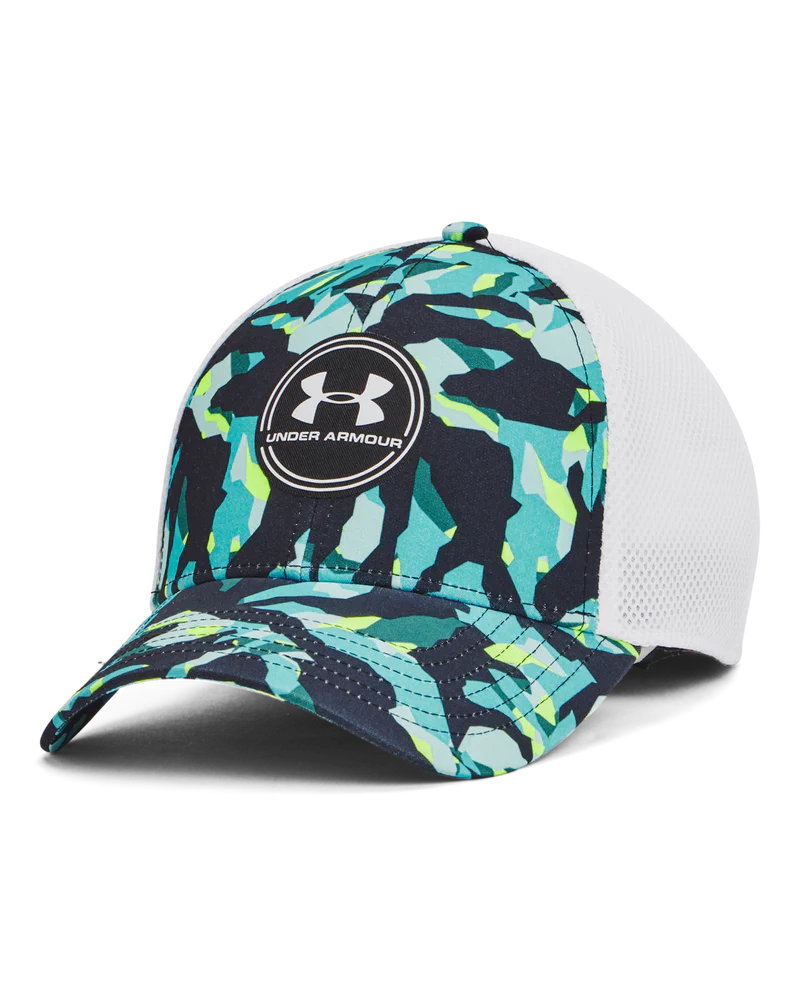 [1369804005] Under Armour Mens Golf Cap | ISO - Chill Driver Mesh (Blue/Yellow/Camo)