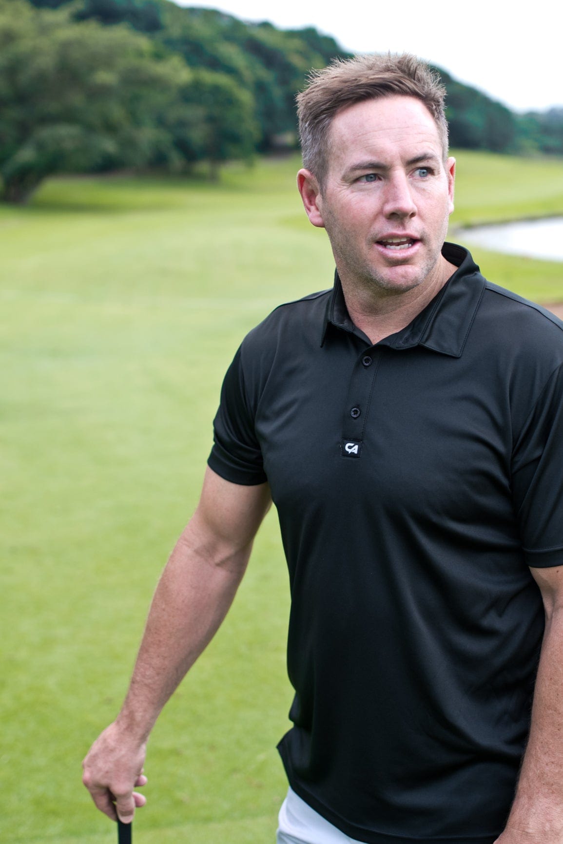 [SKUIQ254] Custom Apparel Mens Golf Shirts | Iconic (Panel Black, XL)