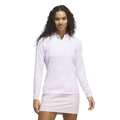 [JN8412-2] Adidas Womens Jersey | Printed  Polo Quarter Zip | Pink (L)