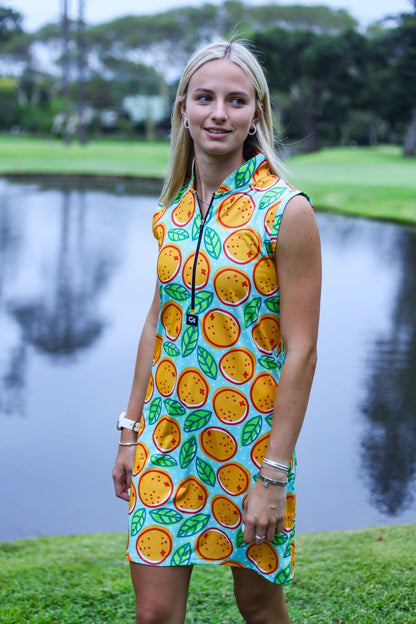 [SKUIQ1022] Custom Apparel Womens Dress | Funky (Turquoise Oranges, L)