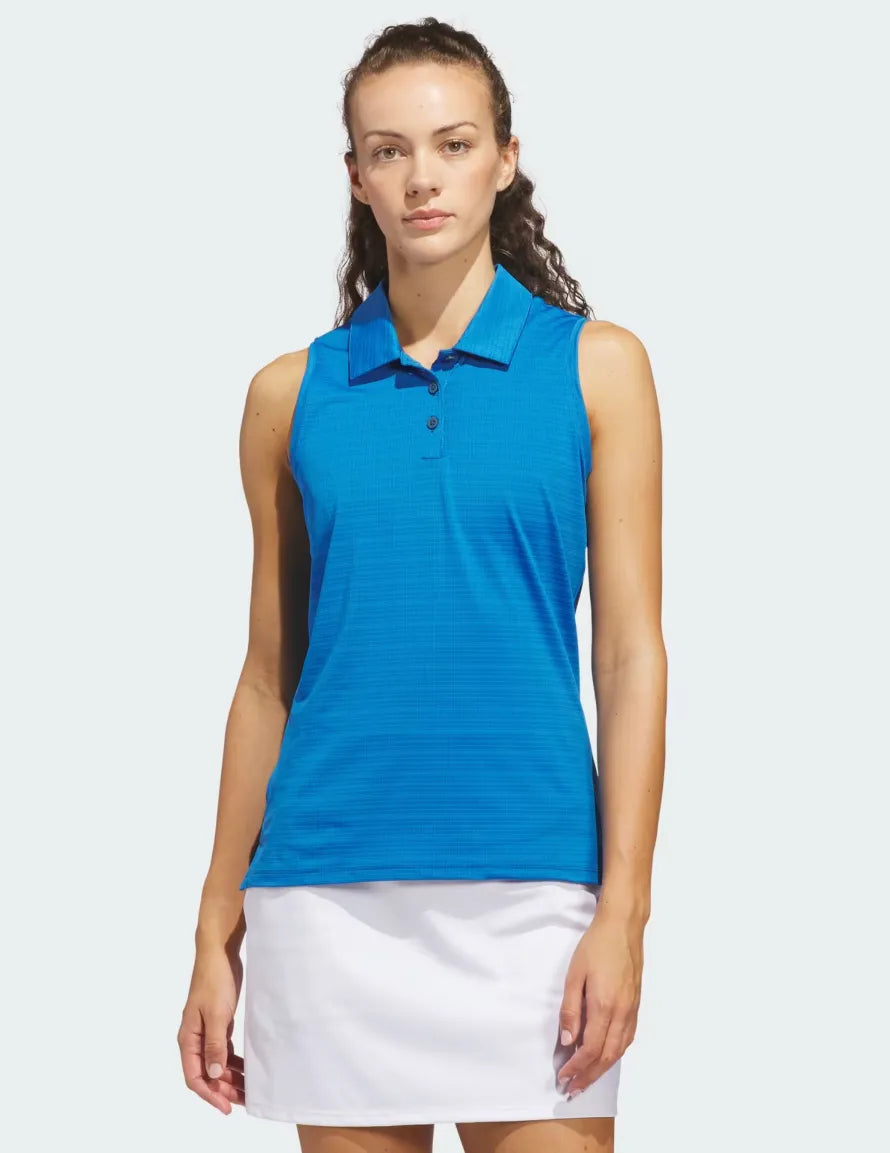 Adidas Womens Golf Shirt | Ultimate365 Jacquard Sleeveless Polo | Blue