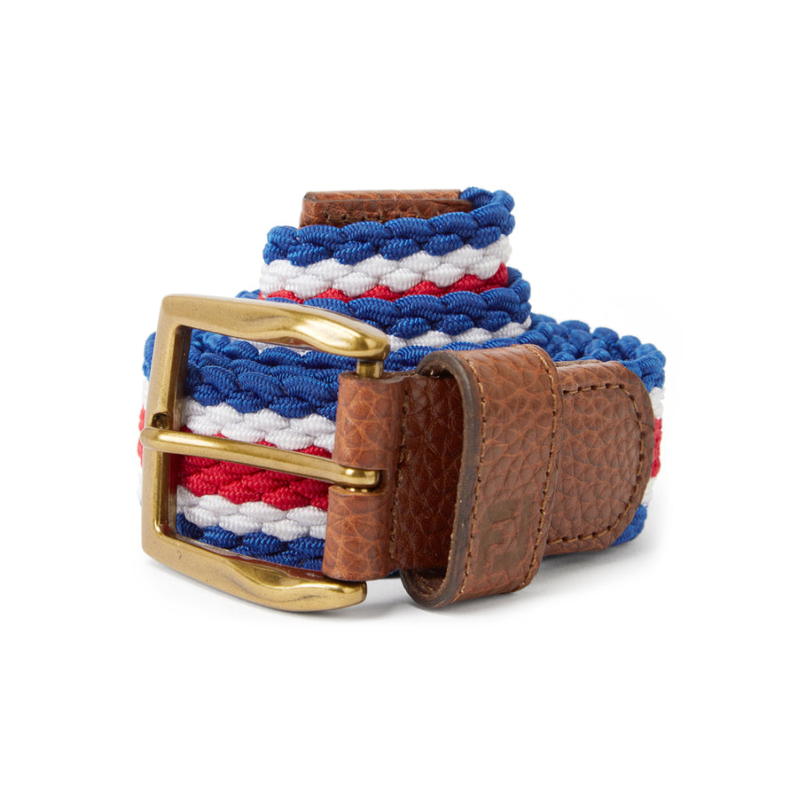 [69503L] Footjoy Mens Golf Belt | Striped Braided (Black/Charcoal/White, Long)