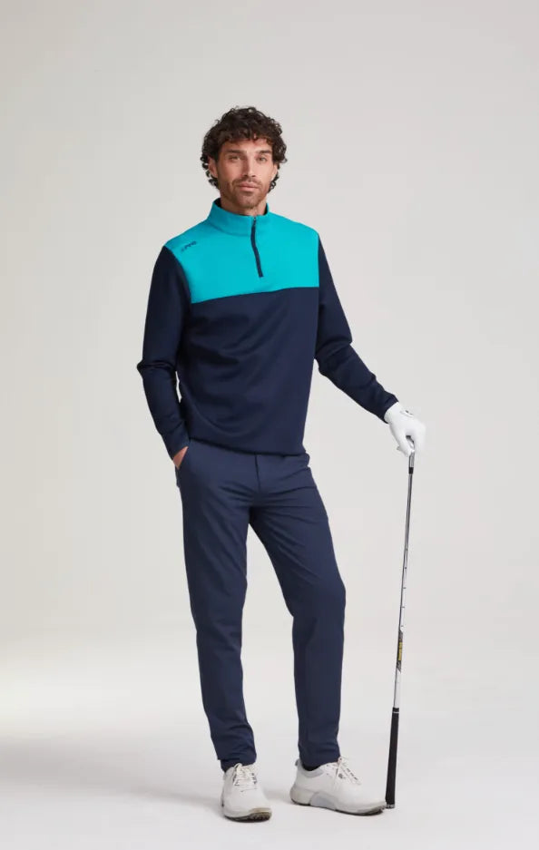 Ping Mens Golf Midlayer | Kniver | Quarter Zip | Navy-Turquoise