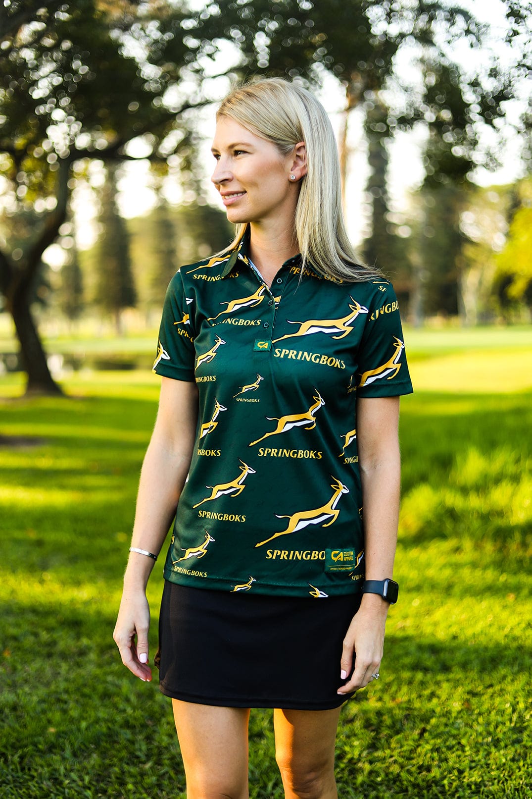 [CALGS07] Custom Apparel Womens Golf Shirt | Springbok Print (Green, L)