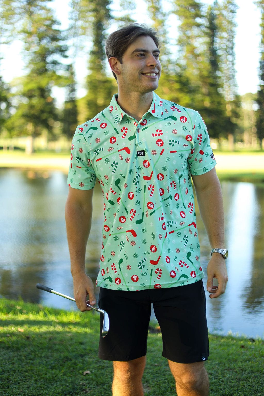 Custom Apparel Mens Funky Golf Shirt | Oh Christmas Tree