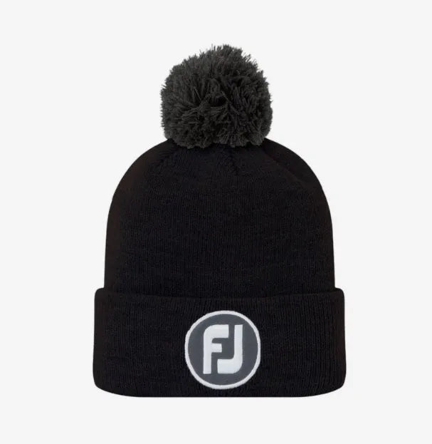 Footjoy Mens Golf Beanie | Tour Pom Pom | Black-White