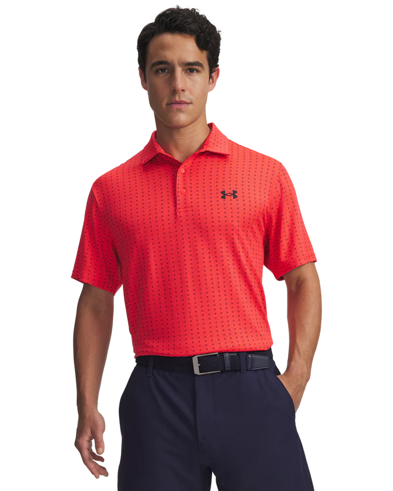 Under Armour Mens Golf Polo | Playoff 3.0 Printed Polo | Racer Red