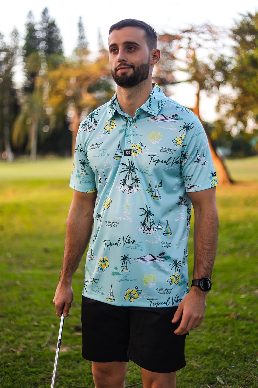 Custom Apparel Mens Funky Golf Shirt | Tropical Vibes