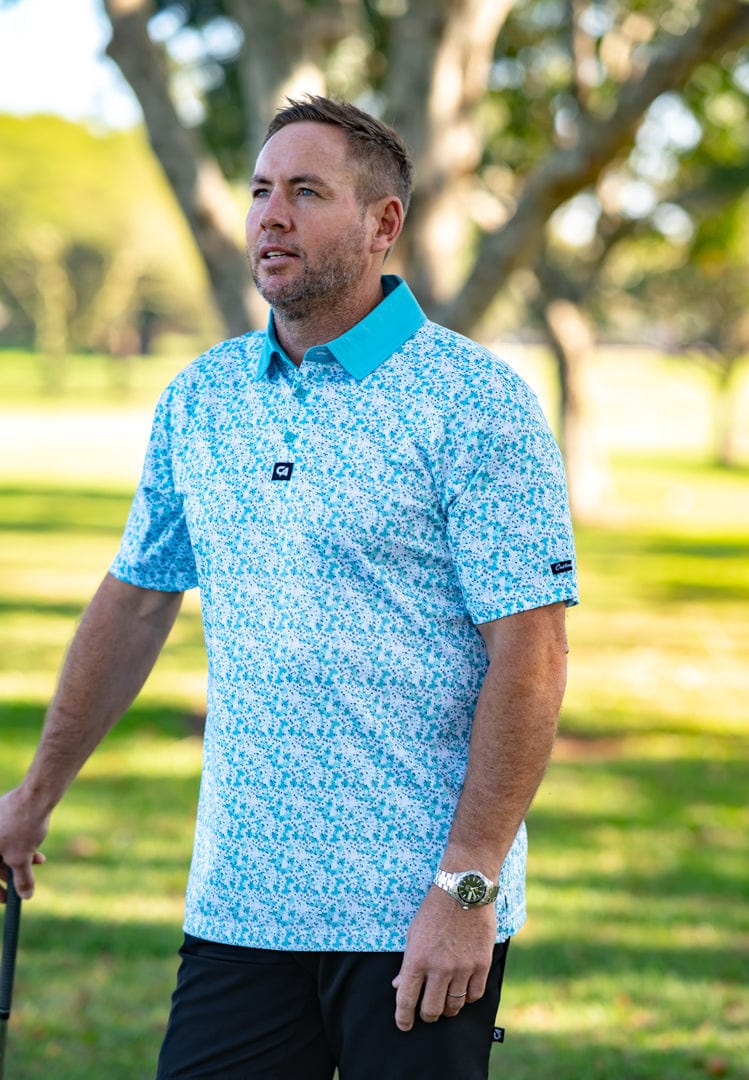 Custom Apparel Mens Golf Shirt | Premium | Aqua Blossoms