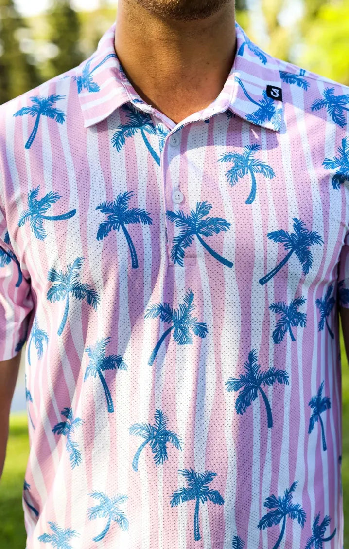 Custom Apparel Mens Golf Shirts | Airdry | Pink Palm