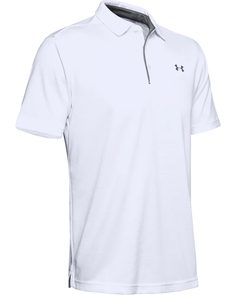 [1290140100XS] Under Armour Mens Golf Shirt | Tech Polo | Striped (White, XS)