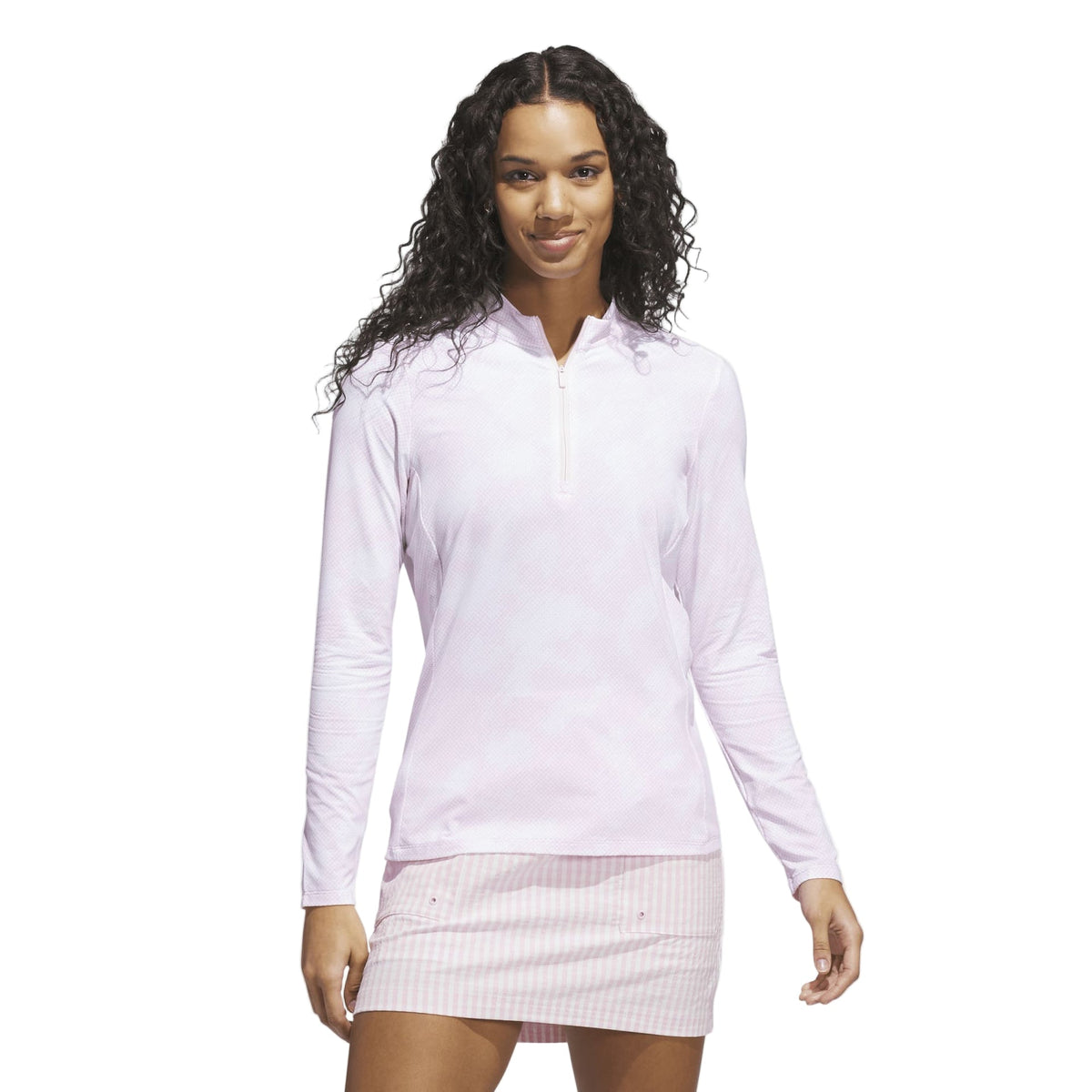 [JN8412-1] Adidas Womens Jersey | Printed  Polo Quarter Zip | Pink (M)