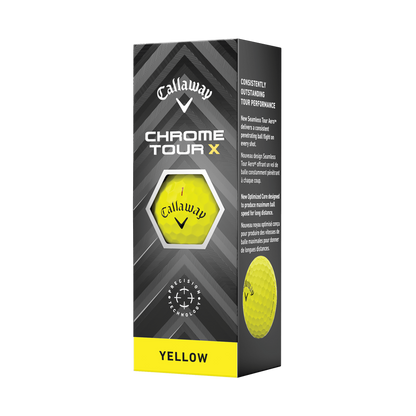 [3000991G-1] Callaway Golf Balls | Chrome Tour X 2024 (Yellow/Sleeve, 2024)