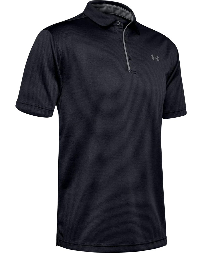 [1290140001M] Under Armour Mens Golf Shirt | Tech Polo | Striped (Black, M)