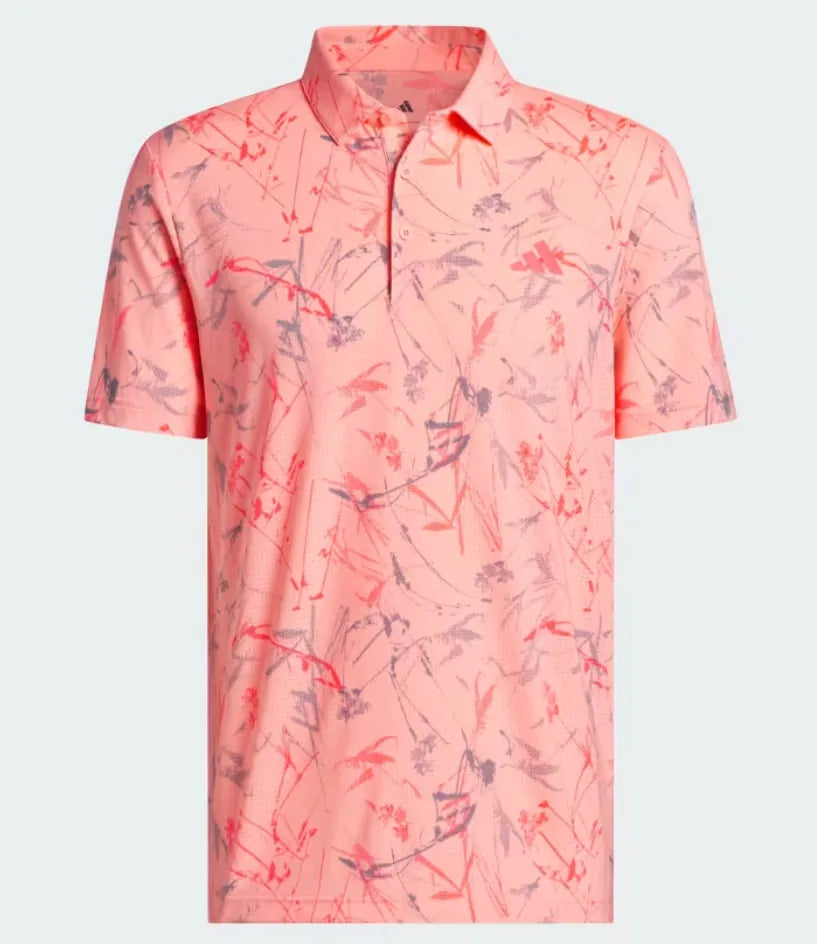 Adidas Mens Golf Shirt | Ultimate Mesh Beach Print Polo | Pink