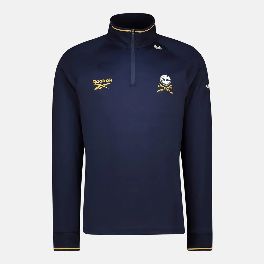Reebok Mens Golf Pullover | Polo Crushers | Quarter Zip L-S | Navy-White-Gold