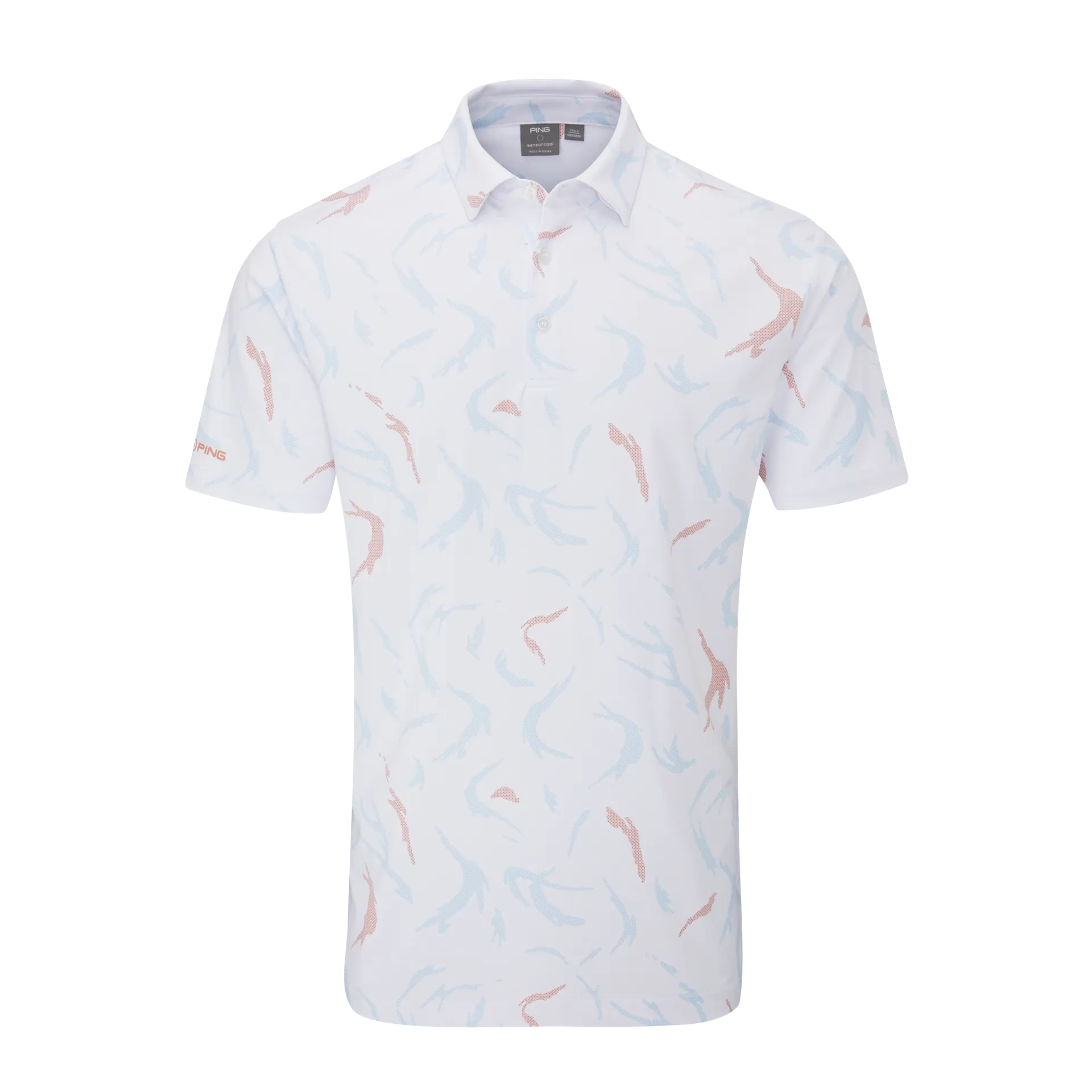 Ping Mens Golf Shirts | Ephron Polo | White-Wild Salmon Multi