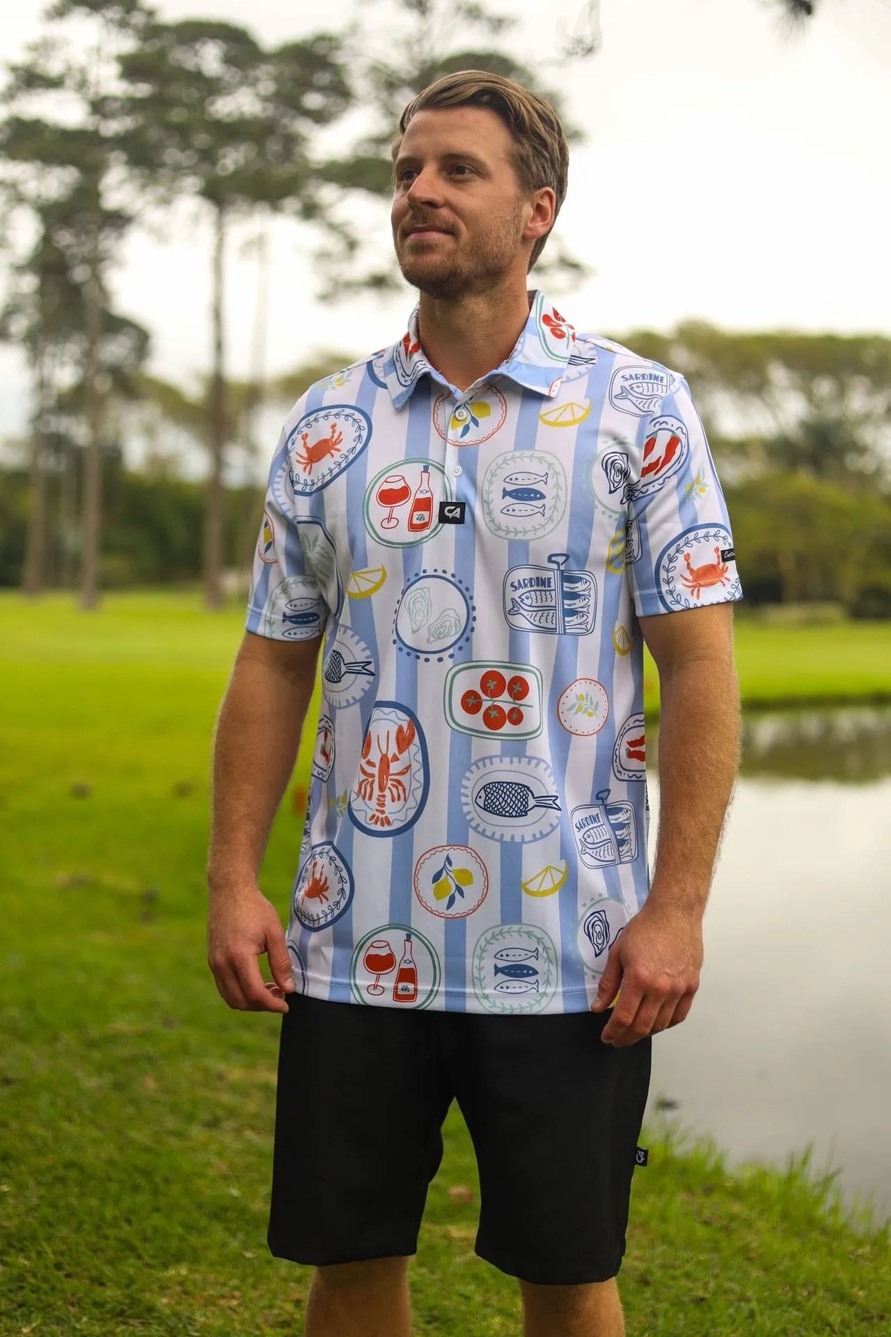Custom Apparel Mens Funky Golf Shirts | Mediterranean